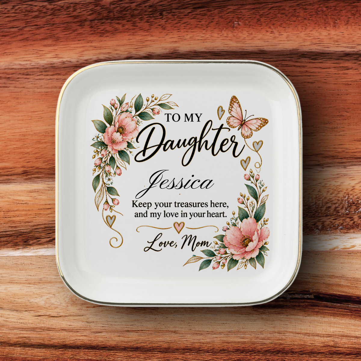 Personalized Daughter Jewelry Dish – Custom Name Keepsake Gift from Mom