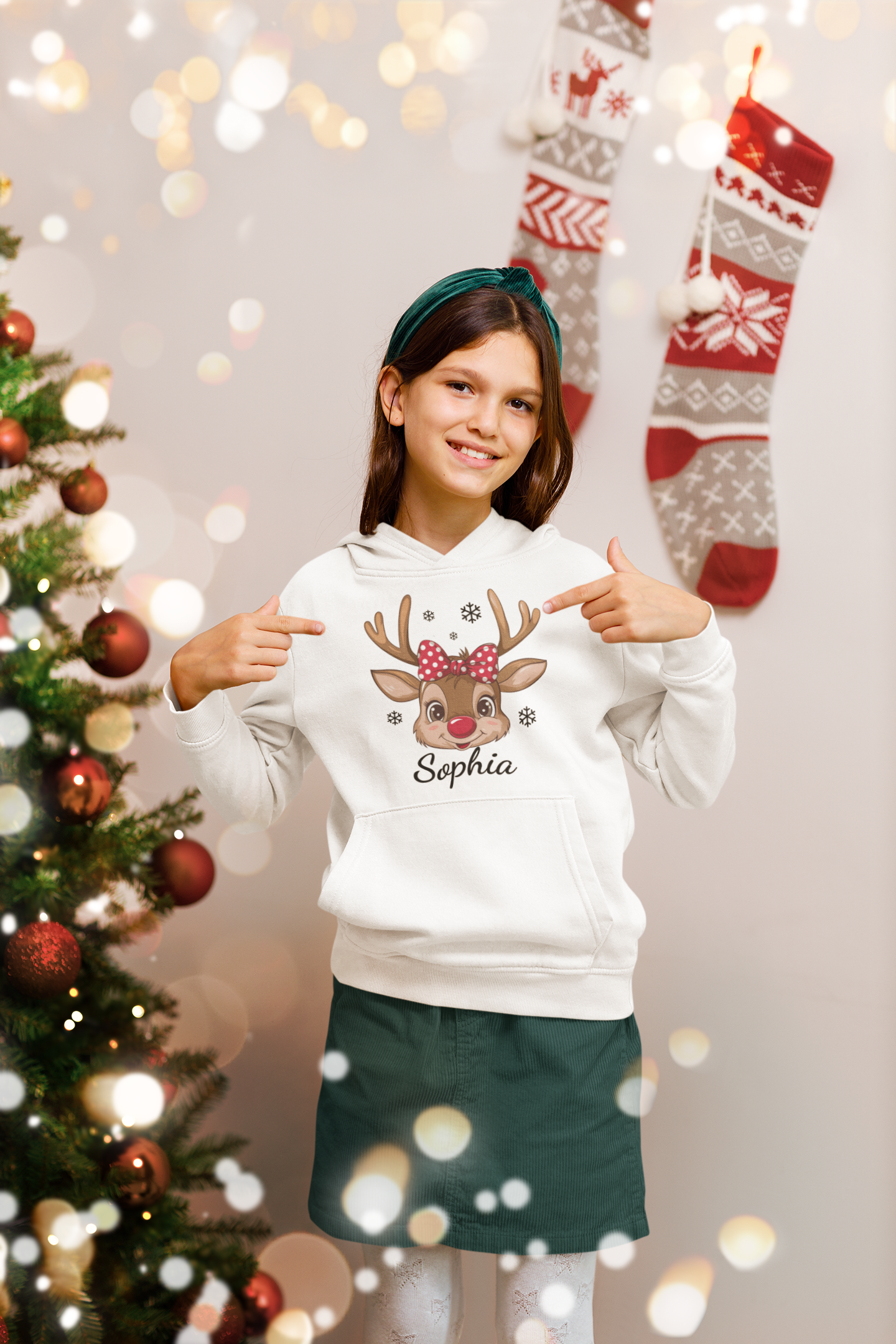 Reindeer Christmas Kids Name Shirt/Hoodie [Personalize