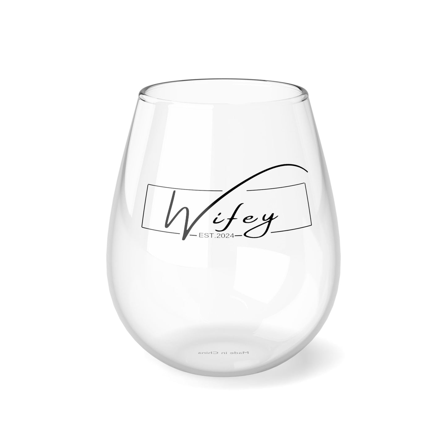 Wine Glass, 11 75oz Stemless with 'wifey' Text - Bride Gift, Wedding Present