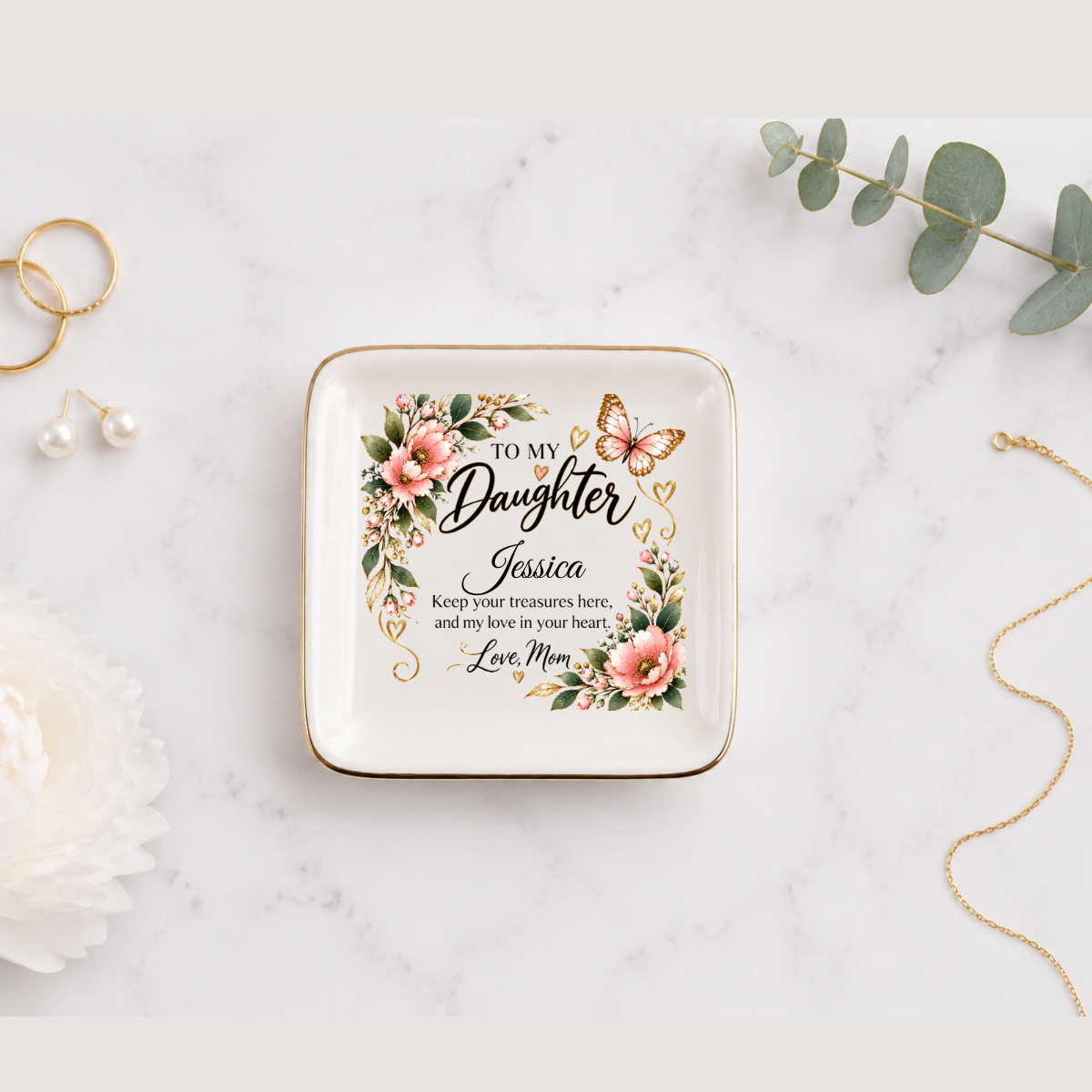 Personalized Daughter Jewelry Dish – Custom Name Keepsake Gift from Mom