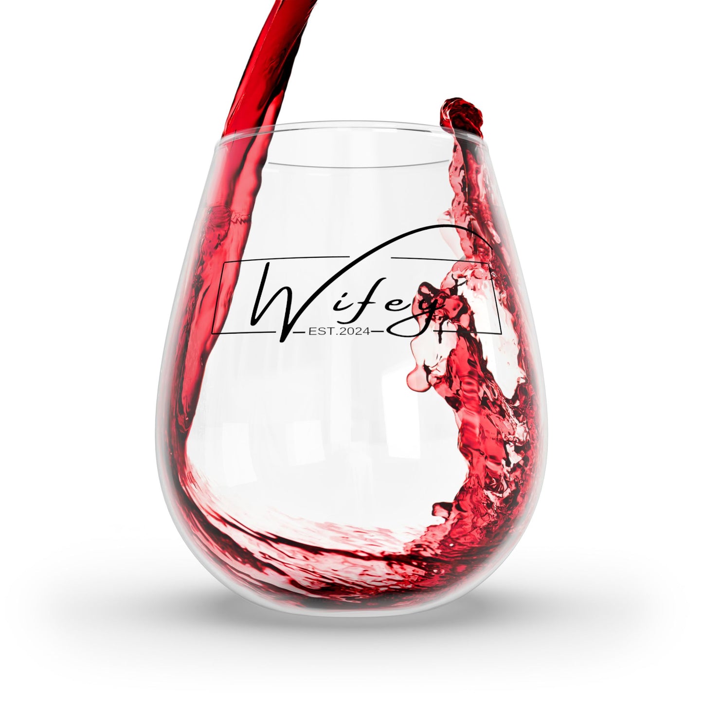 Wine Glass, 11 75oz Stemless with 'wifey' Text - Bride Gift, Wedding Present