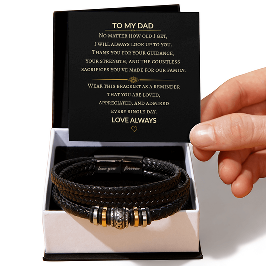 To My Dad 'Love You Forever' Bracelet, Fathers Day Gift, Anniversary Gift, Mens Bracelet with Message Card, Birthday Gift