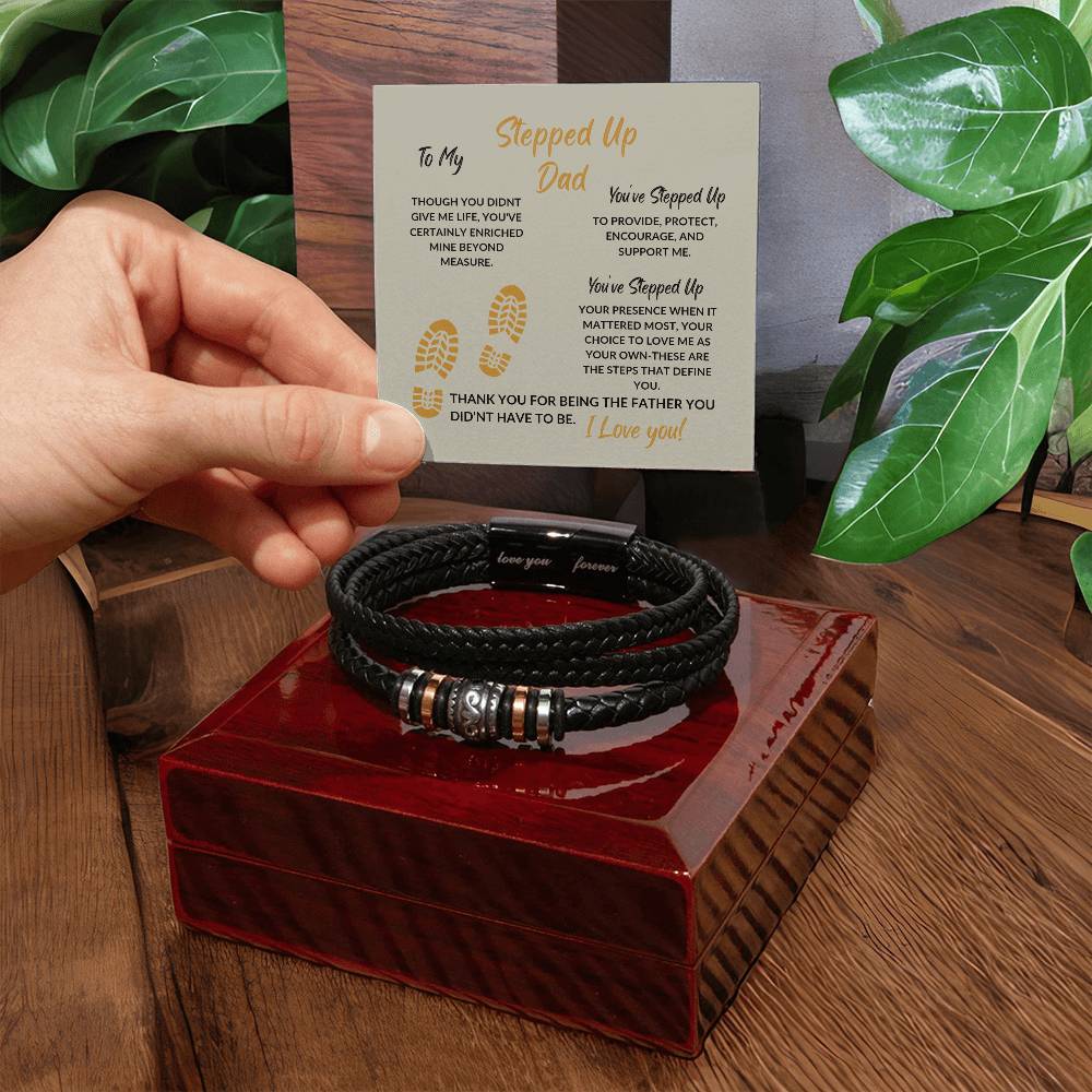 Leather Bracelet/Message Card- To My Stepped Up Dad - From Son/Daughter