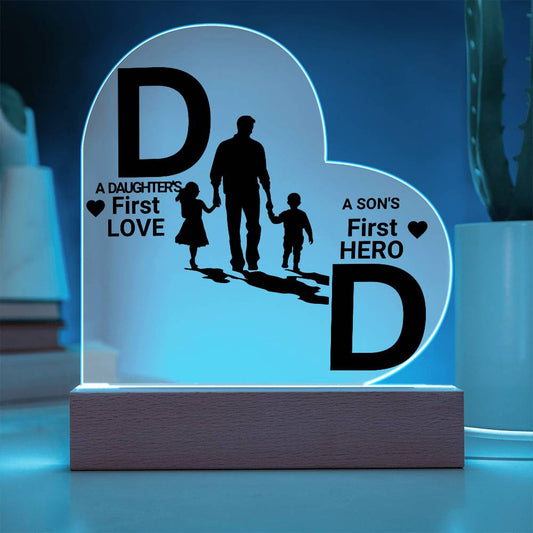 Dad's printed heart acrylic plaque with led light,father's day gift