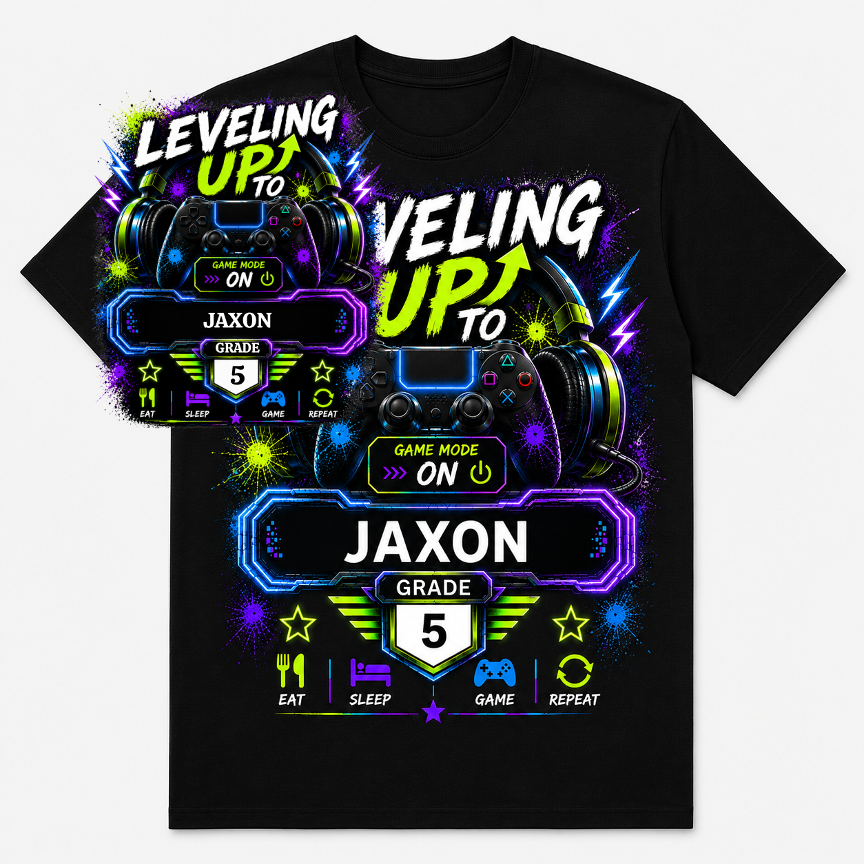 Leveling Up Personalized Gamer Shirt |Custom Name & Grade or Level| Back to School Youth T-Shirt, Hoodie & Sweatshirt