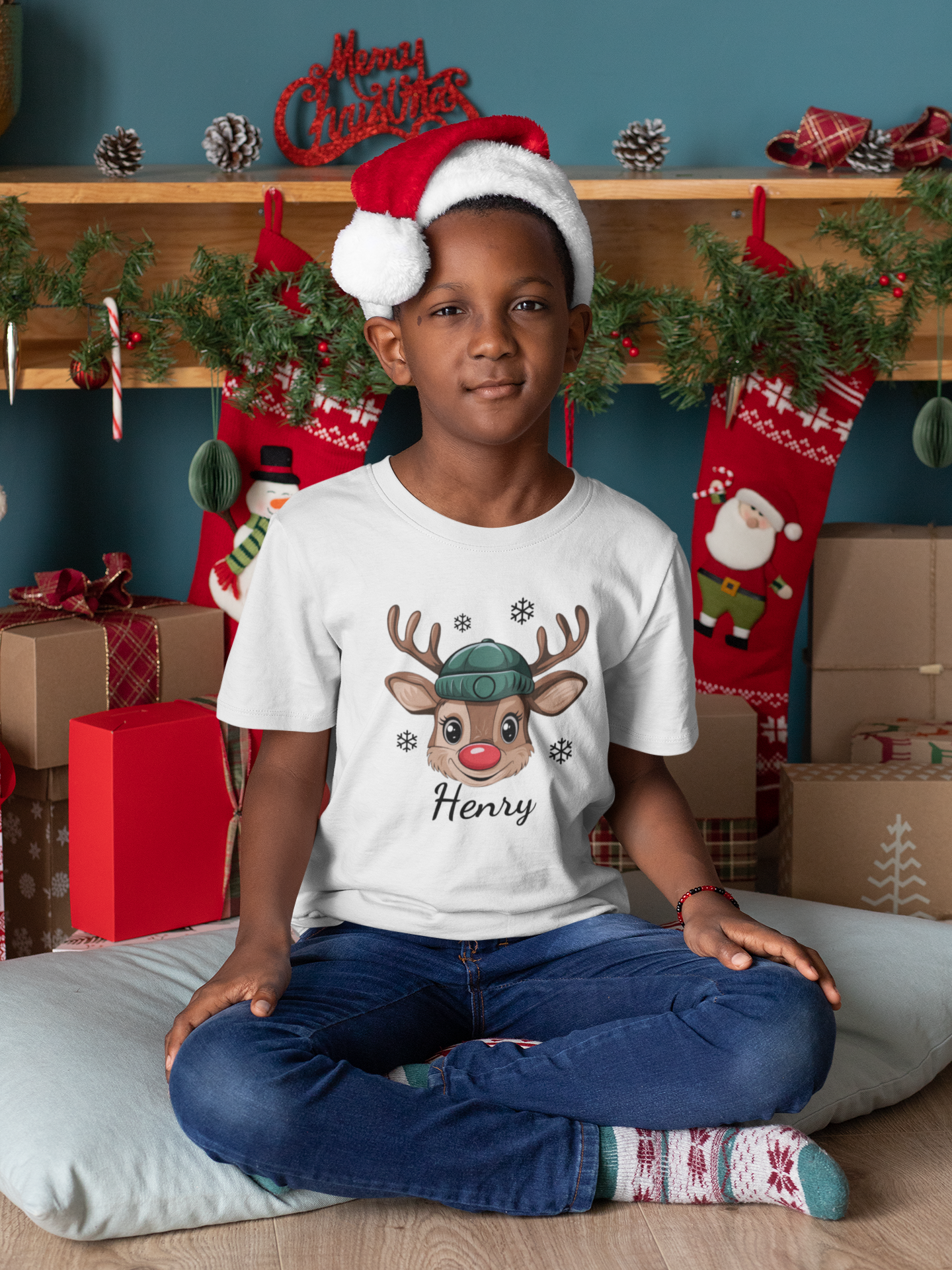 Reindeer Christmas Kids Name Shirt/Hoodie [Personalize